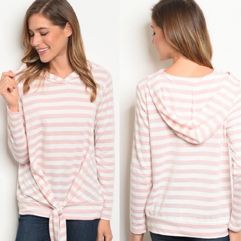 Pink and white hooded top